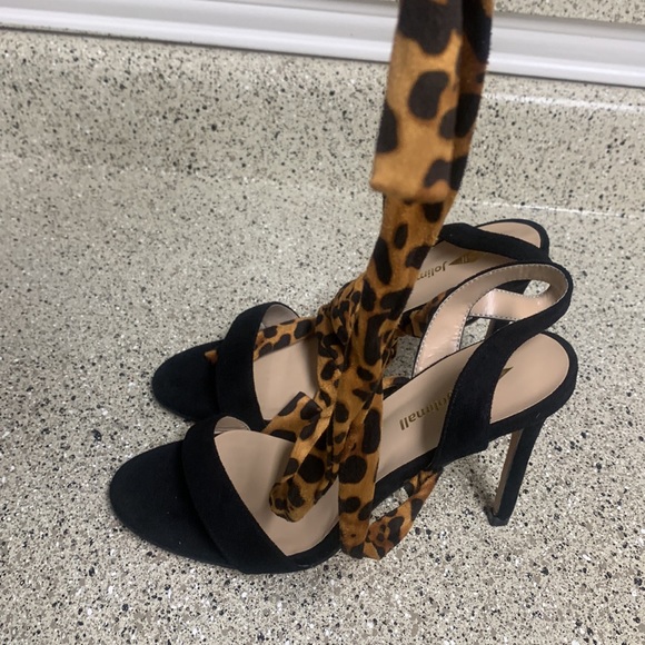 Lace up black and leopard sandal. - Picture 2 of 4